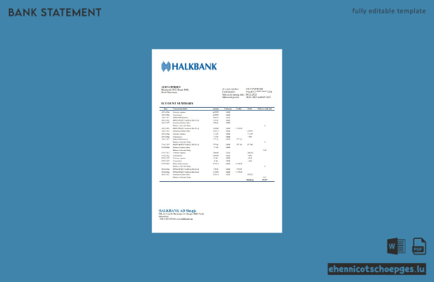 Beispiel eines Kontoauszugs der Macedonia Halkbank (Wortvorschau)